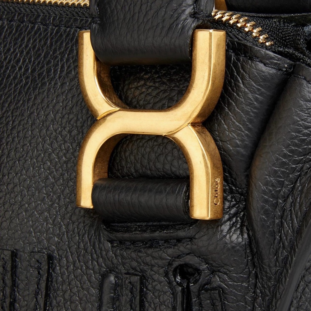 Chloe Small Marcie Leather Satchel Black Crossbody Bag with Gold Accents - Picture 8 of 16